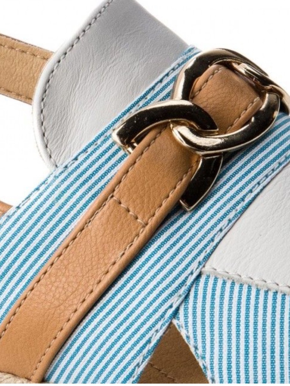 Geox White, Light Blue & Tan Slingback Sandals with Metal Accent - Picture 4 of 8